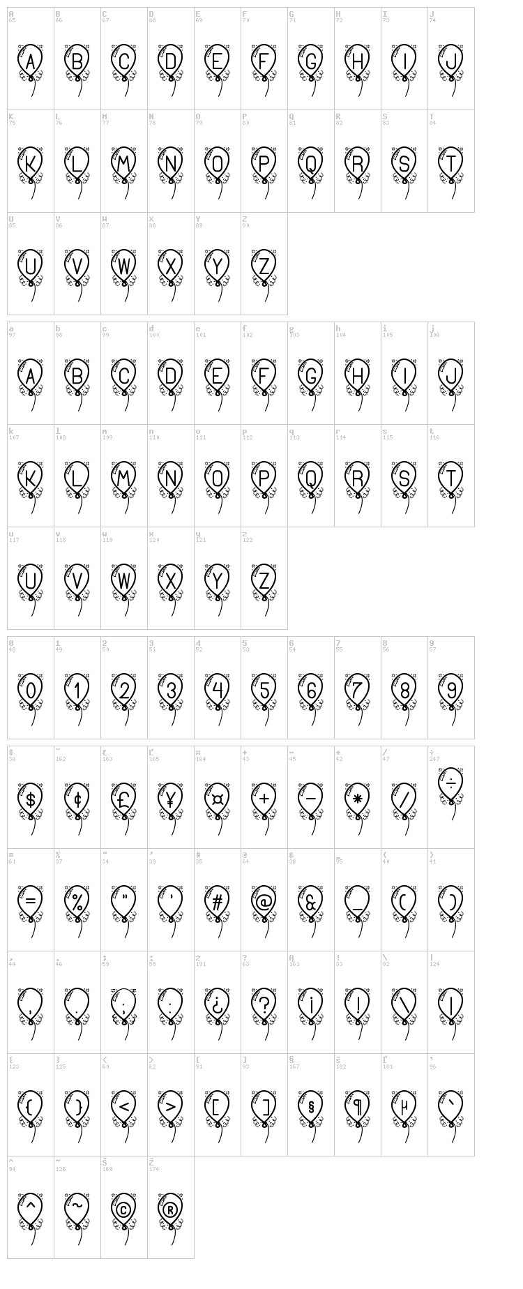 Happy Balloon St font map